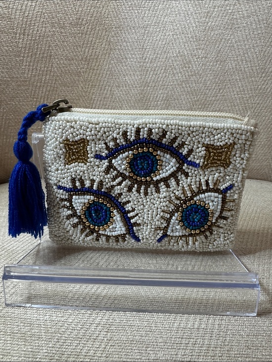 Handbags - Beaded Evil Eye Coin Purse with Blue Tassel